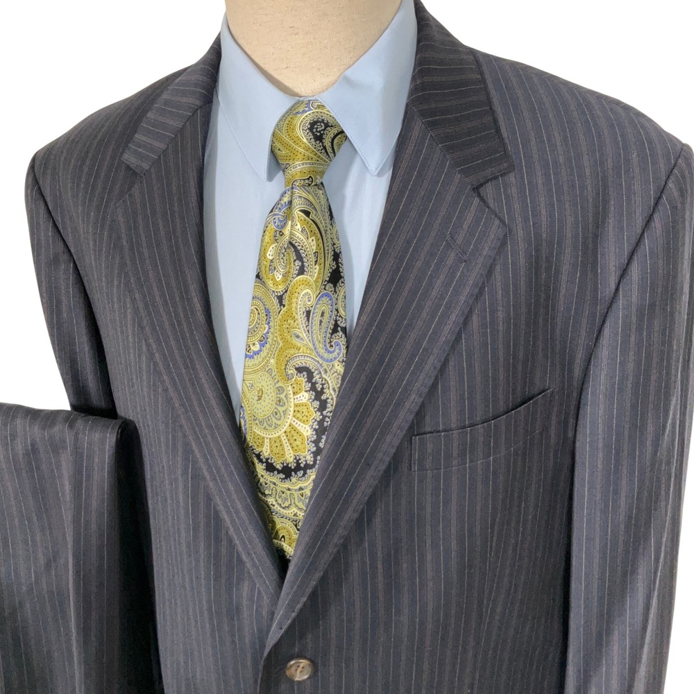 Stafford Executive Suit Mens 44L 36W 30L Navy Pinstripe 2‎ Button Office Wool